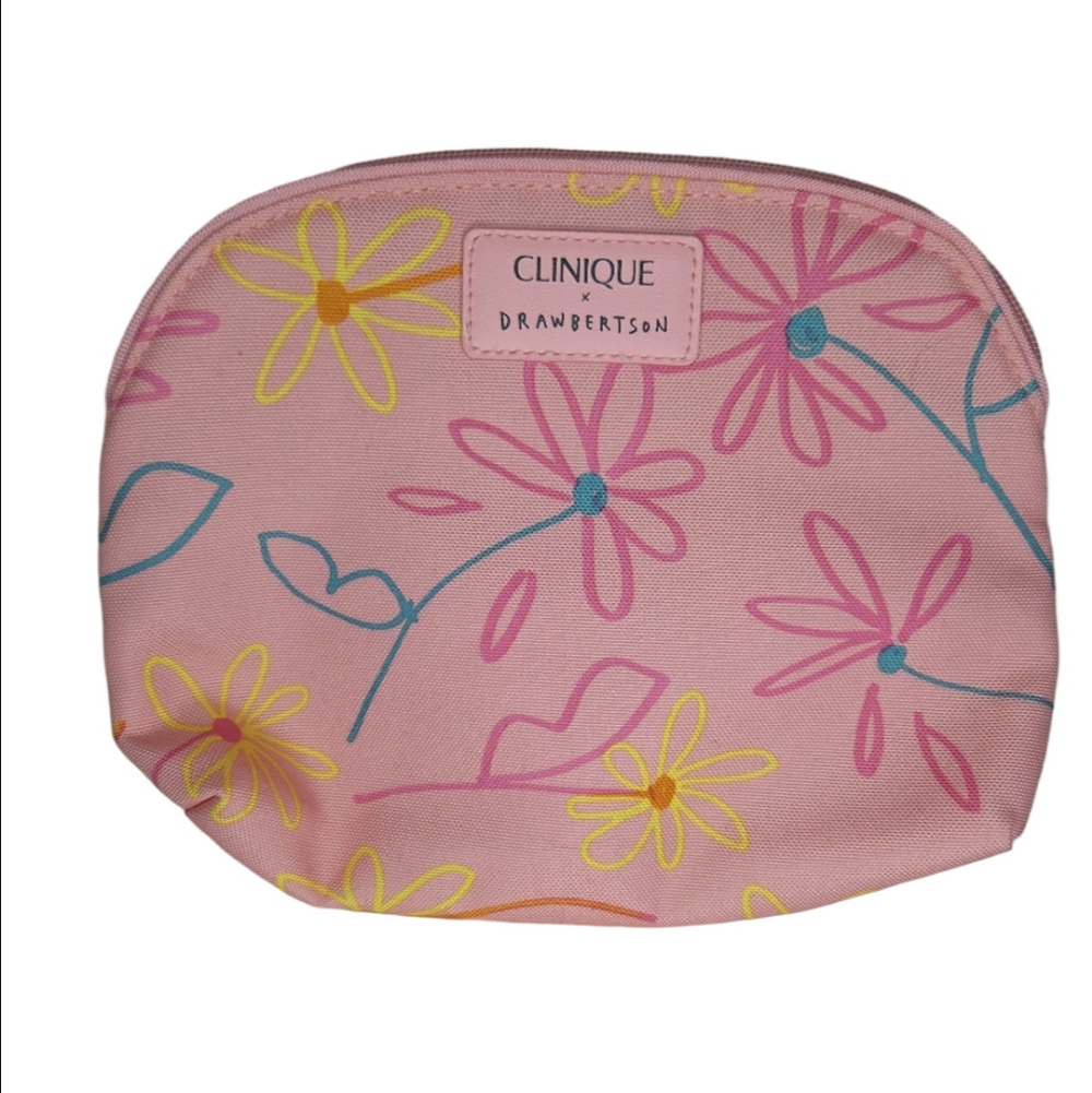 Clinique Drawbertson Pink Daisy Floral Cosmetic Bag